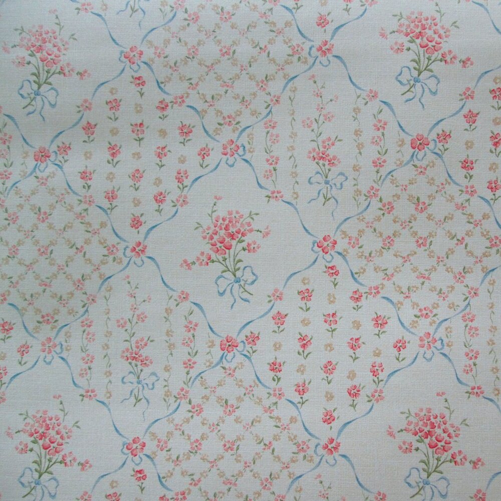 Vintage 1980s Floral Diamond Motif Wallpaper